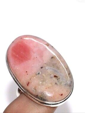 Peruvian Pink Opal Gemstone Jewelry 925 Sterling Silver Handmade Ring